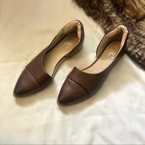 Leather Ankle Booties Flats w/ Side Cutout